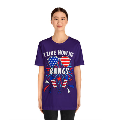 I Like How He Bangs American Flag, Fourth Of July 4th , American Flag Glasses Unisex Jersey Short Sleeve Tee