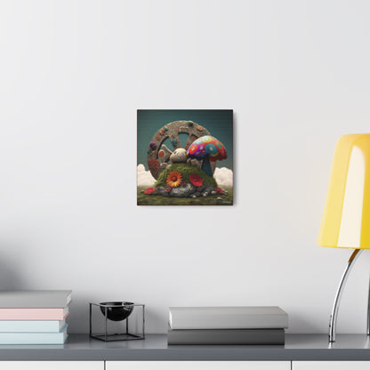 Beautiful Forest Round Peace Sign , Bunny Style Mushrooms  Flowers And Butterfly 12 Canvas Gallery Wraps