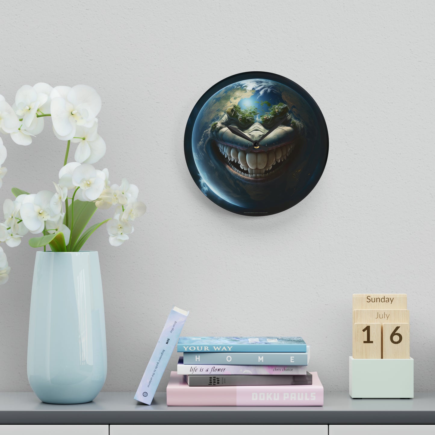 Toothy Sarcastic Looking Earth Smiling Wall Clock