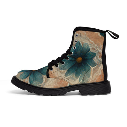 Bold And Beautiful White, Grey And Blue Floral Style 2 Men's Canvas Boots