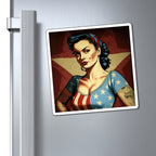 Retro Tattooed Pinup Blue, Red And White Star Magnet Style One