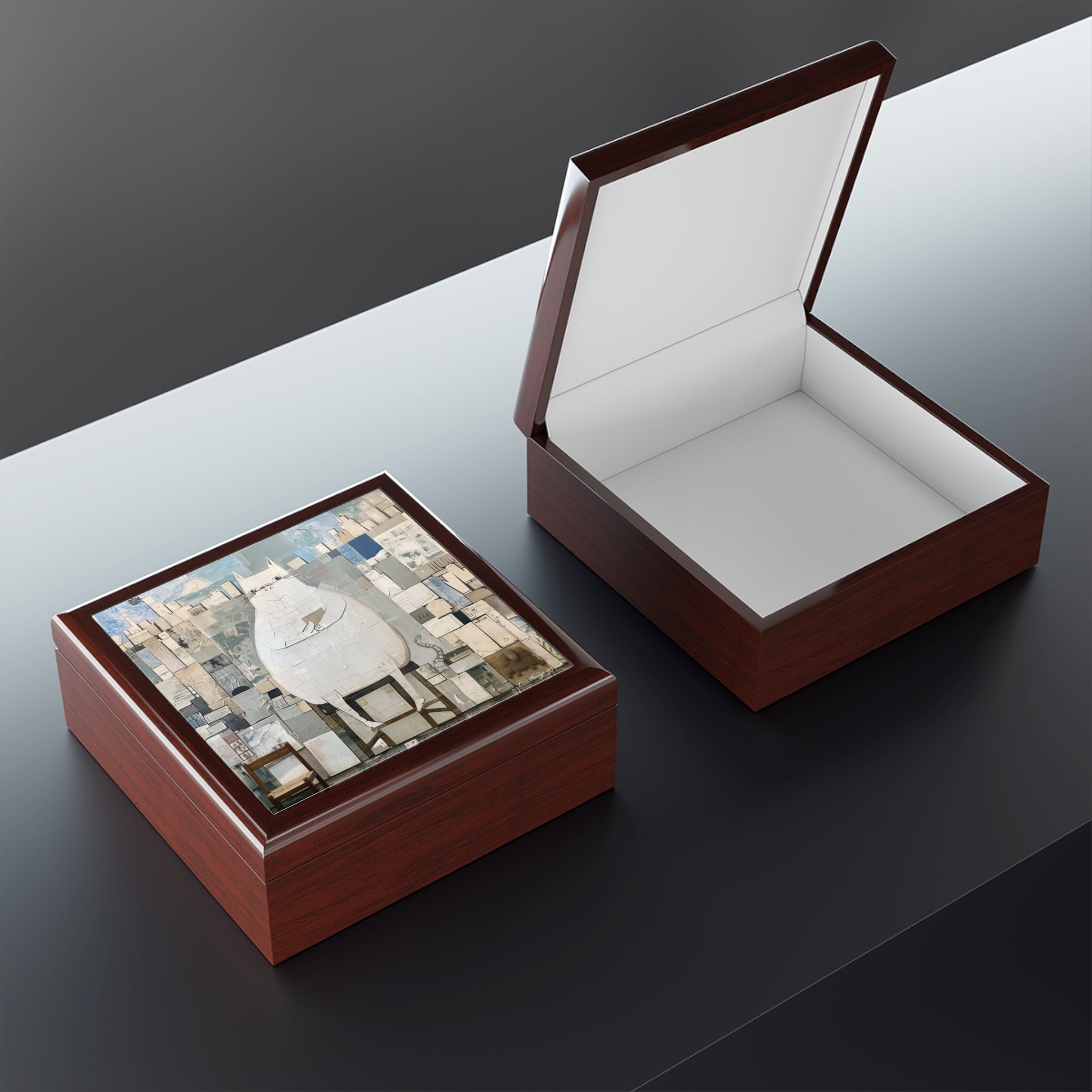 The Scholarly Cat in a Patchwork City, Jewelry- Stash- Collection Box