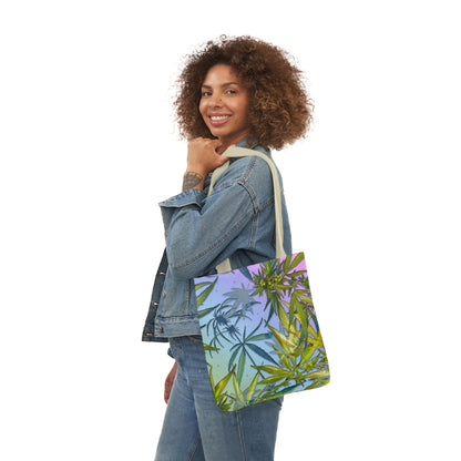 Sassy Pink And Green 420 Weed Marijuana Leaf Polyester Canvas Tote Bag (AOP)