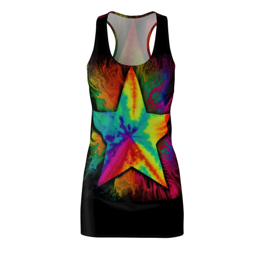 Bold And Beautiful Tie Dye Star Style One Women's Cut & Sew Racerback Dress (AOP)