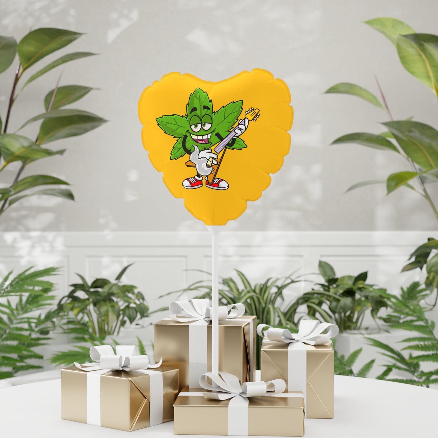 Marijuana Reggae Pot Leaf Man Smoking A Joint With Red Sneakers Style 2, Yellow Balloon (Round and Heart-shaped), 11"