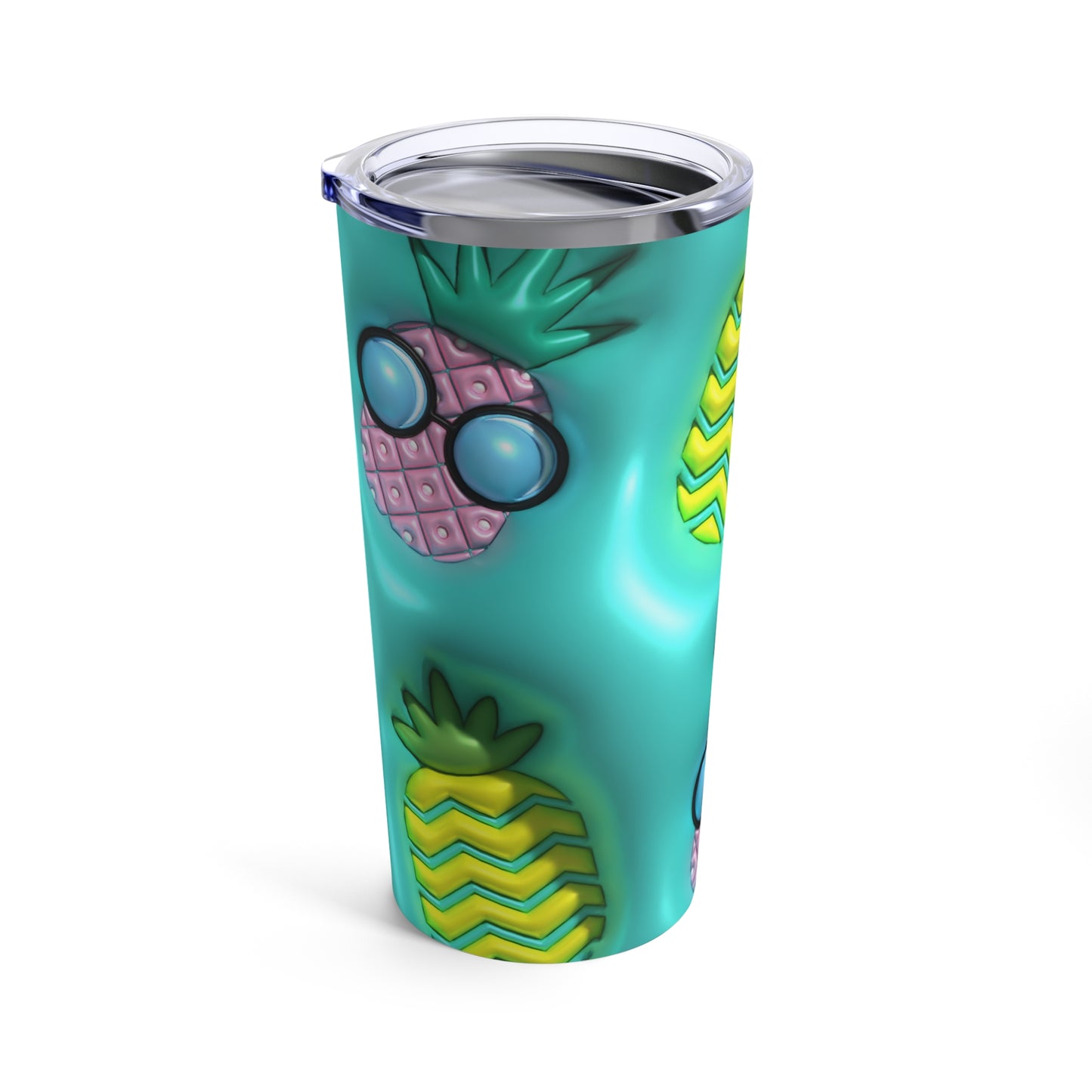 Pineapples In Green And Purple With Sunglasses With Blue Background 3-d Puff By Helga Art Levina Tumbler 20oz