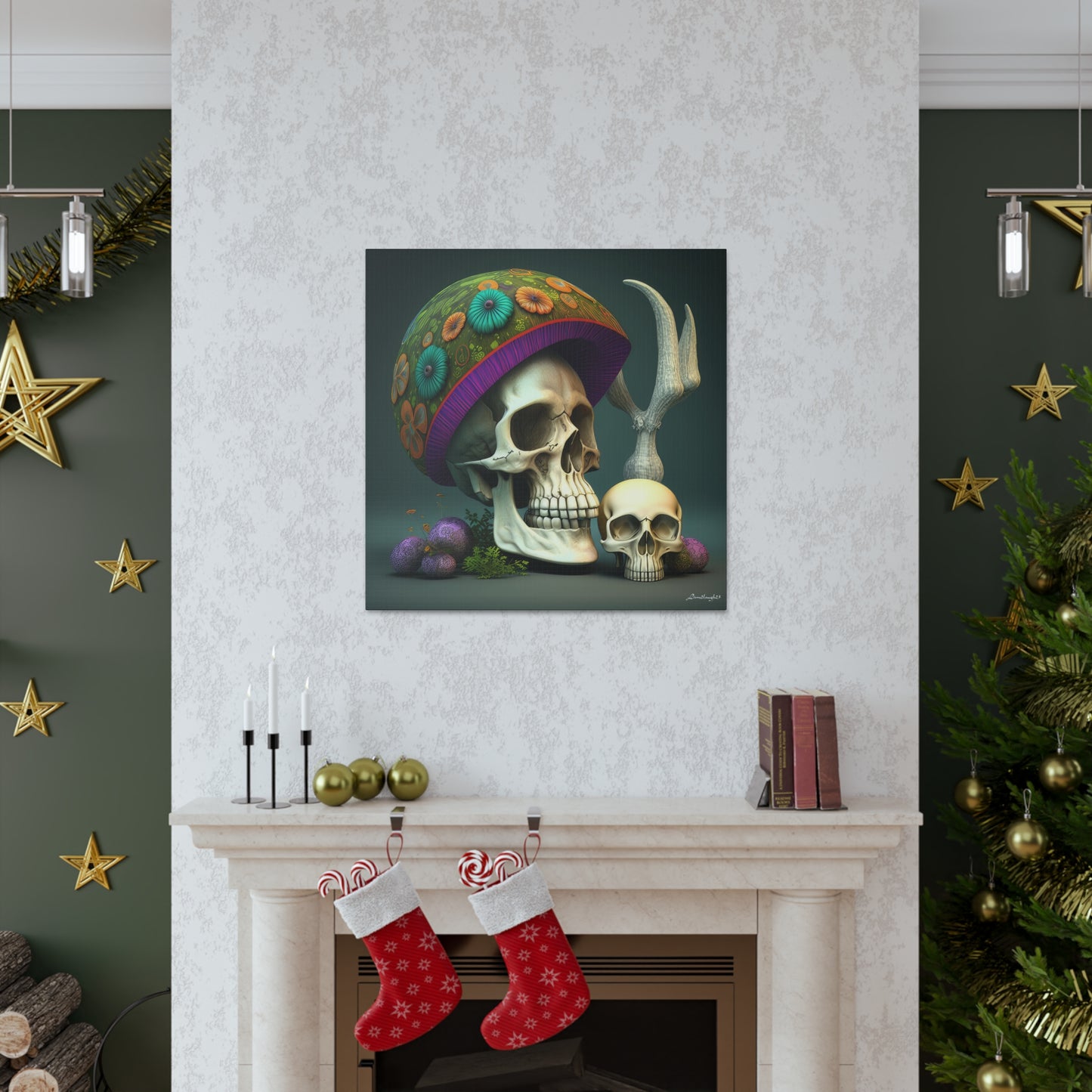 Skull With Colorful Beautifully Detailed Helmet Purple Green Orange Canvas Gallery Wraps