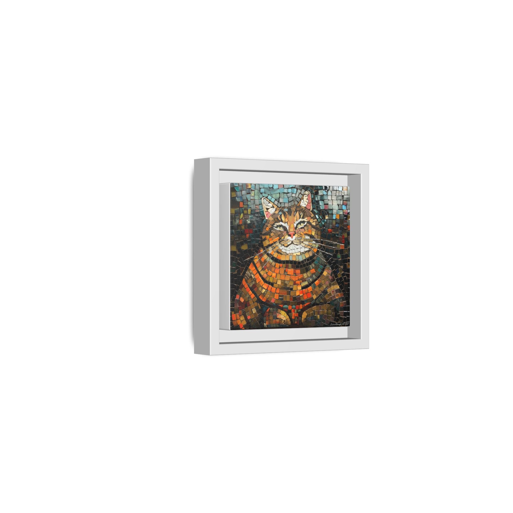 Mosaic Majesty: The Regal Cat, Framed Mosaic Cat Art Print — Colorful Modern Wall Canvas