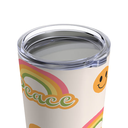 Peace Rainbow Yellow Smiley Faces With White Background By SimiSwimStudiosTumbler 20oz