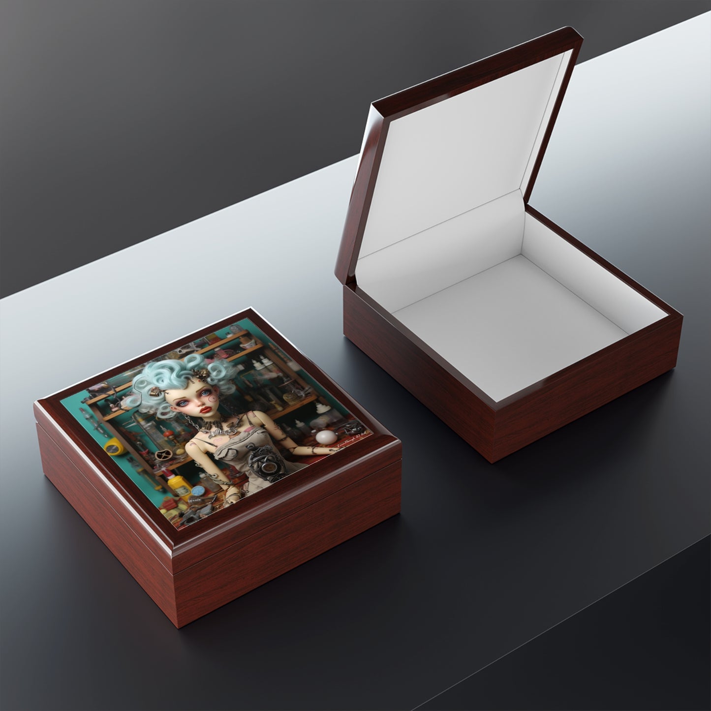 Love My Giszmos Blue Hair Black Background Jewelry Box