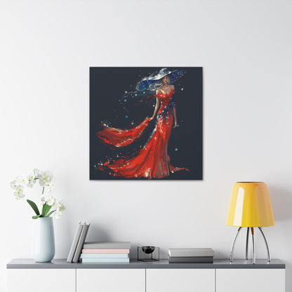 Lady In Red White Blue Hat Canvas Gallery Wraps