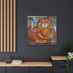 Radiant Whiskers: The Joyful Cat, Framed Mosaic Cat Art Print — Colorful Modern Wall Canvas