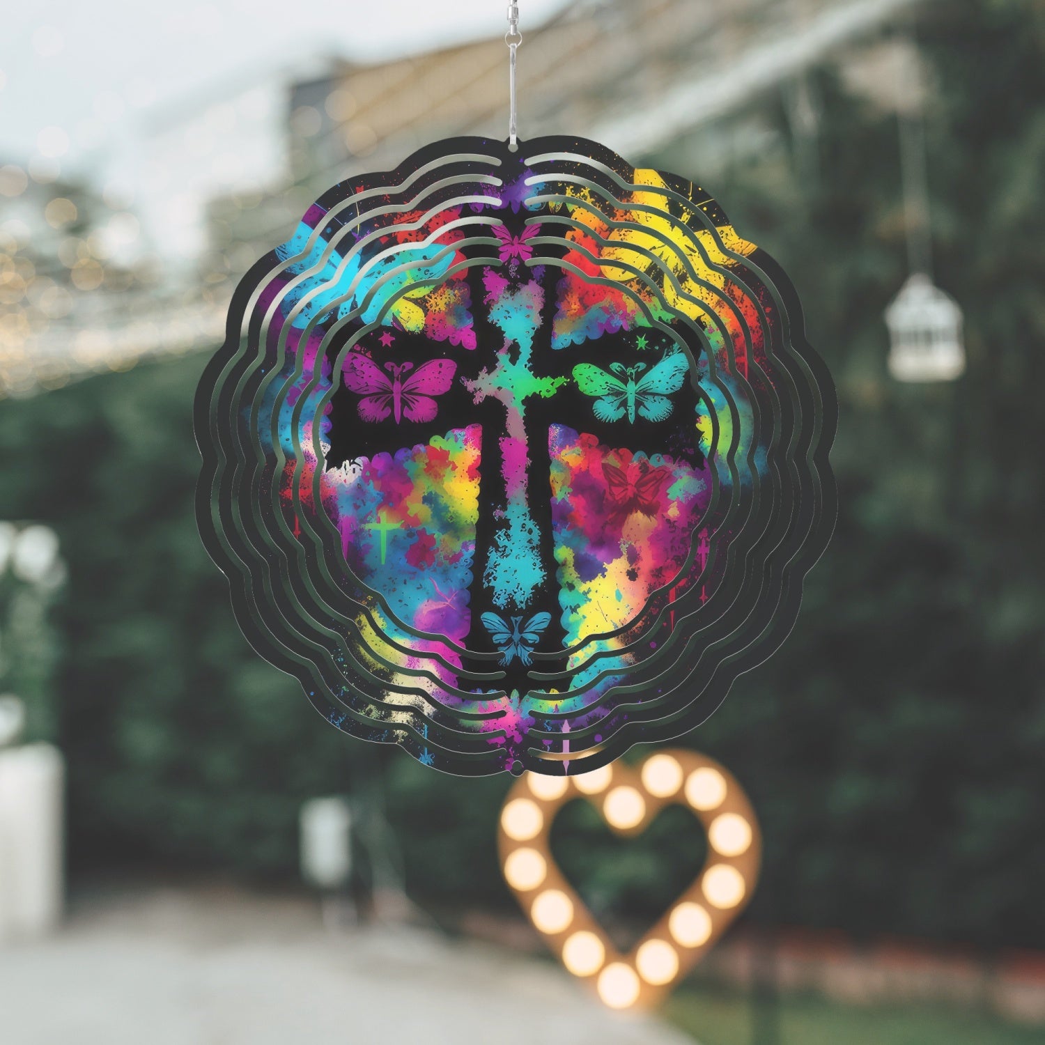 Cross Butterflies Tie Dye Wind Spinner