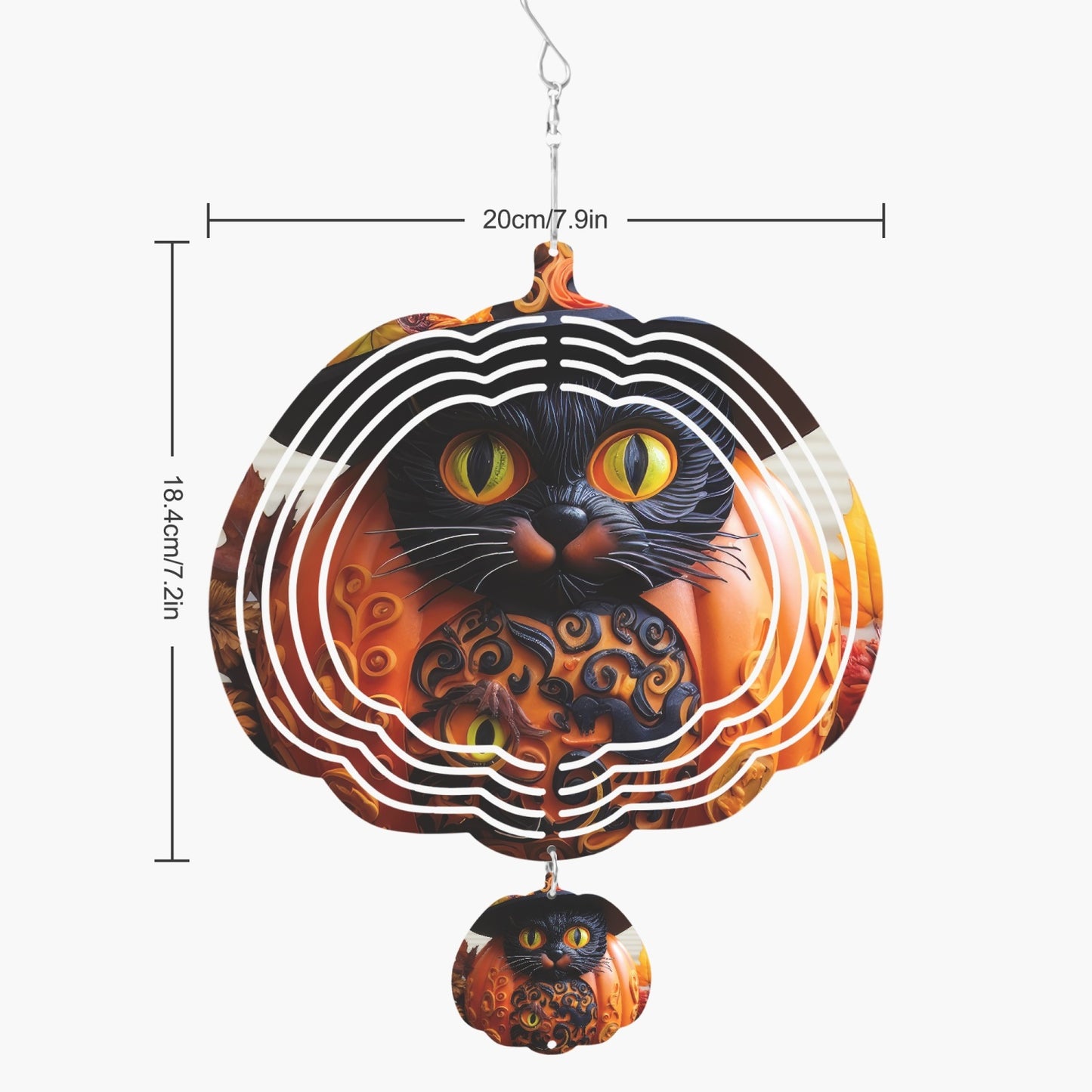 Halloween Cat in a  Pumpkin Shaped Wind Spinner