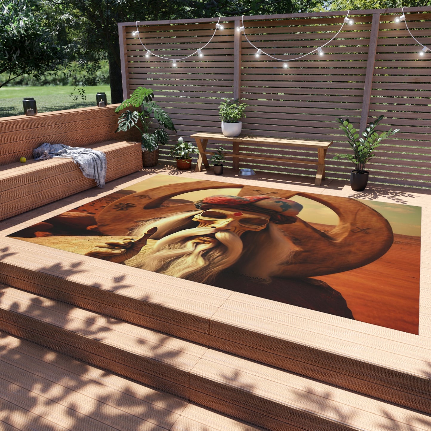 Wise Man In Dessert With Beard And Peace Sign Outdoor Rug