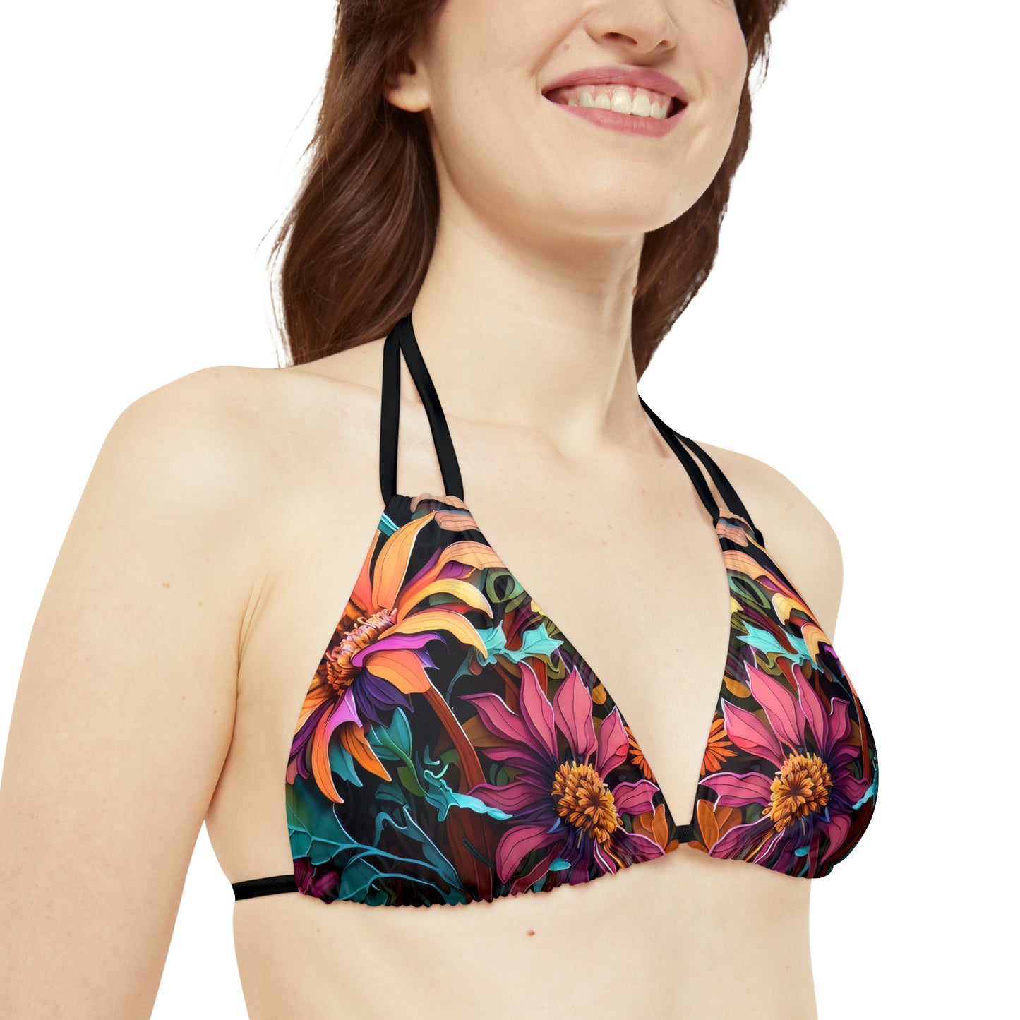 Bold And Beautiful Flowers Style Three Strappy Bikini Set (AOP)