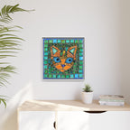 "Emerald Eyes Mosaic Cat", Framed Mosaic Cat Art Print — Colorful Modern Wall Canvas