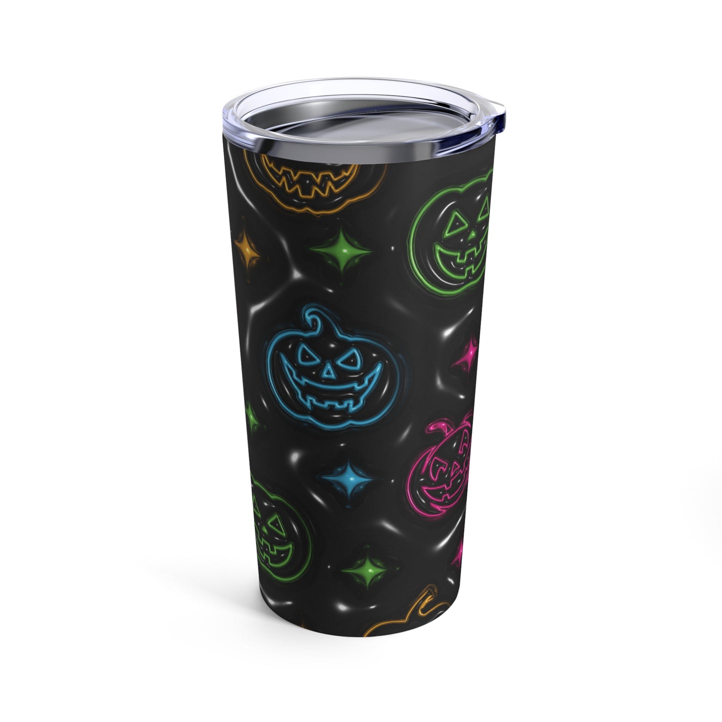 Neon Colored Blue Pink Red Pumpkins With Black Background 3-D Puffy Halloween by  Mulew Art Tumbler 20oz