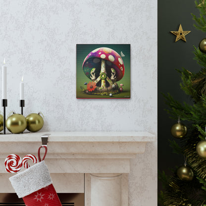 Beautiful Forest Half Peace Sign , Red And White Polka dot Mushrooms Red Flower Canvas Gallery Wraps