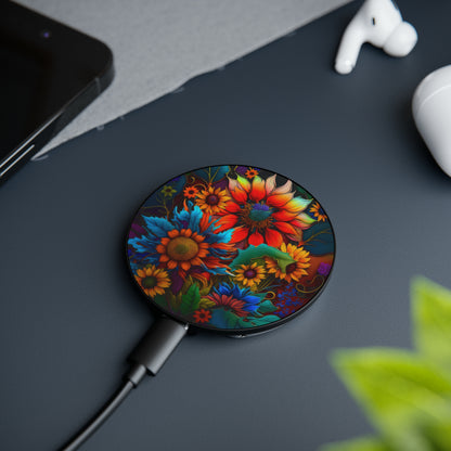 Bold And Beautiful Flowers Blue Orange Purple 3 Magnetic Induction Charger