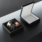 Biker Chic On Motorcycle With Skull Orange Flaming Background Jewelry Box Jewelry Box