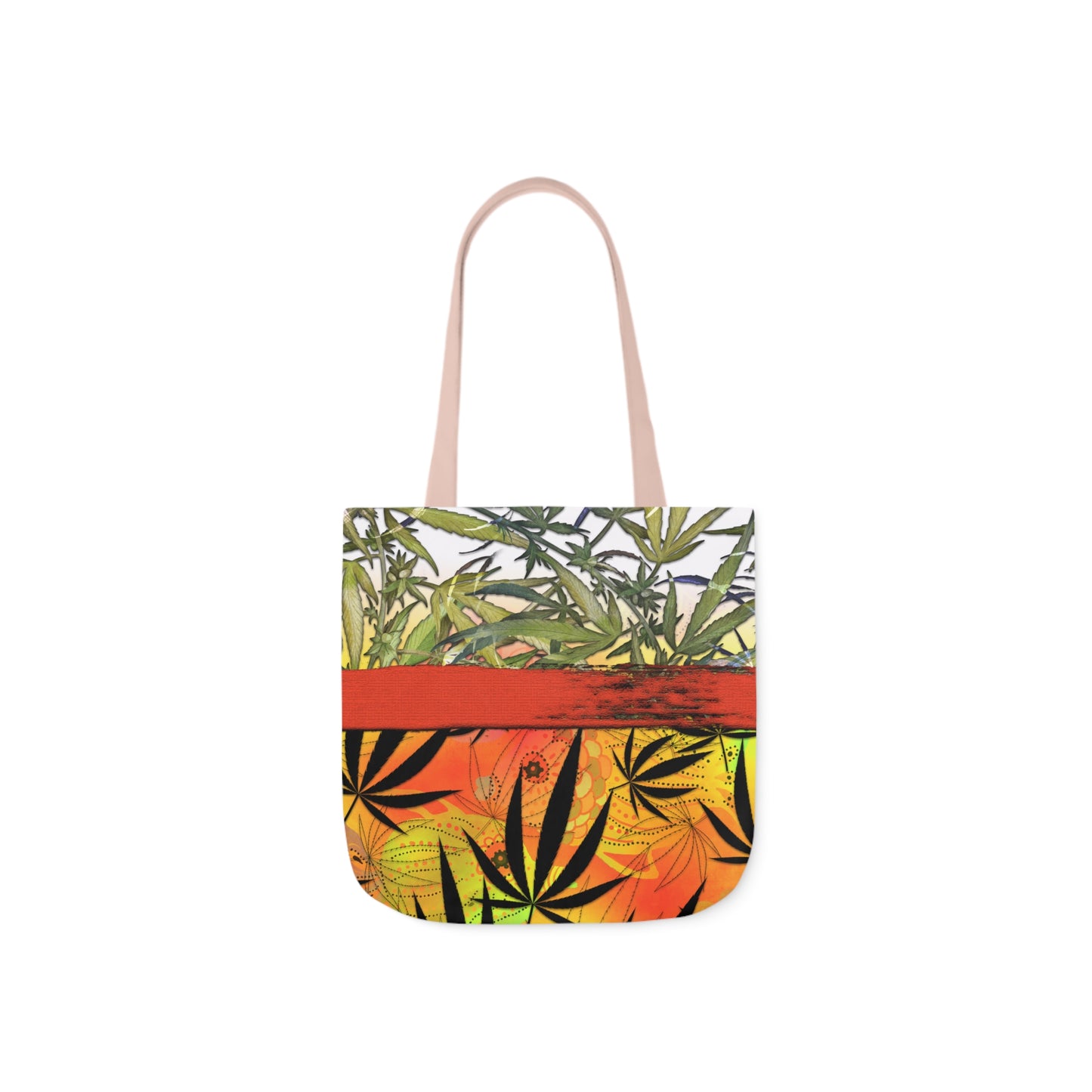 Beautiful Redish Orange Banded Marijuana 420 Pot Weed Leaf Polyester Canvas Tote Bag (AOP)