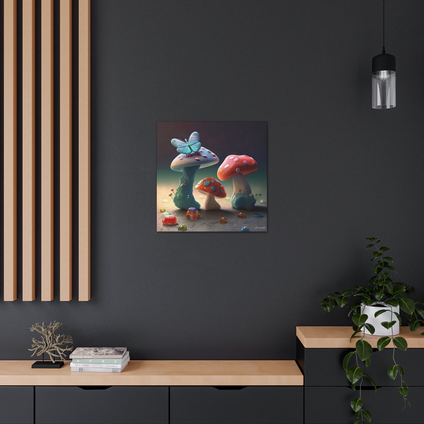 Beautiful Mushroom Luminating Colorful Bliss With Butterflies 2 Canvas Gallery Wraps