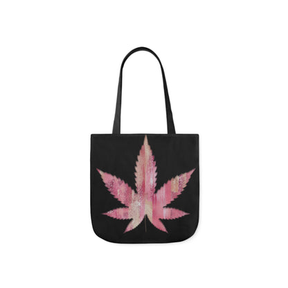 Sassy Single Pink Marijuana 420 Weed Leaf With Black Background Polyester Canvas Tote Bag (AOP)