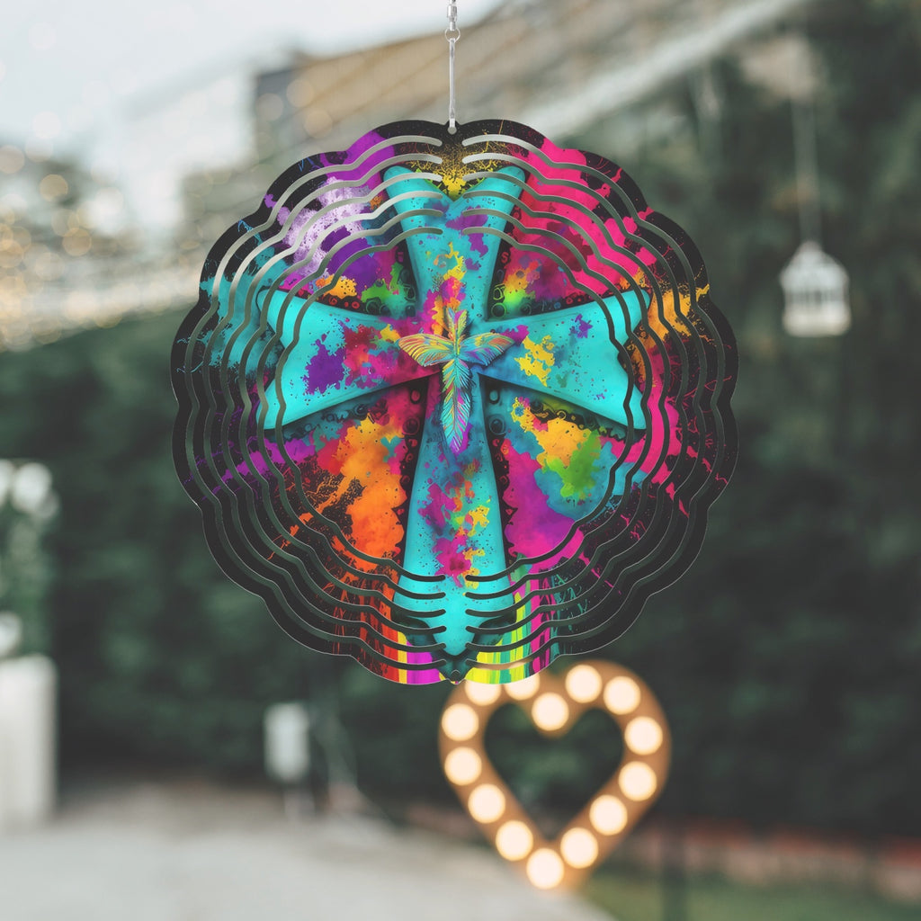 Tie Dye Blue Cross Wind Spinner