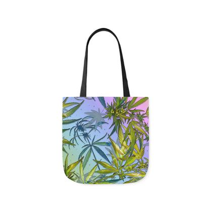 Sassy Pink And Green 420 Weed Marijuana Leaf Polyester Canvas Tote Bag (AOP)