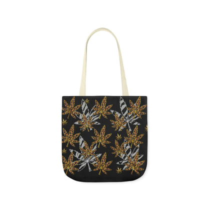 Gold And Zebra Marijuana Pot Weed Leaf 420 Marijuana Polyester Canvas Tote Bag (AOP)