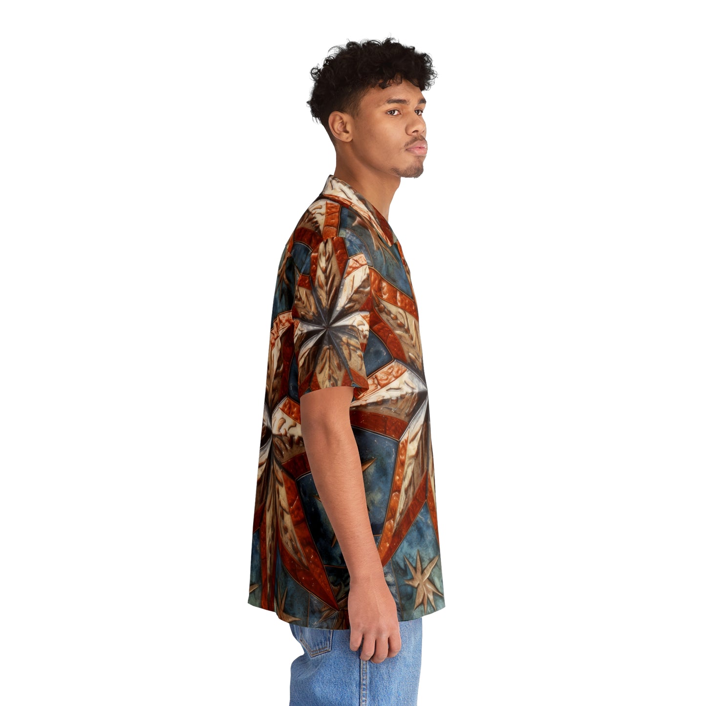 Beautiful Stars Abstract Star Style Orange, White And Blue Men's Hawaiian Shirt (AOP)