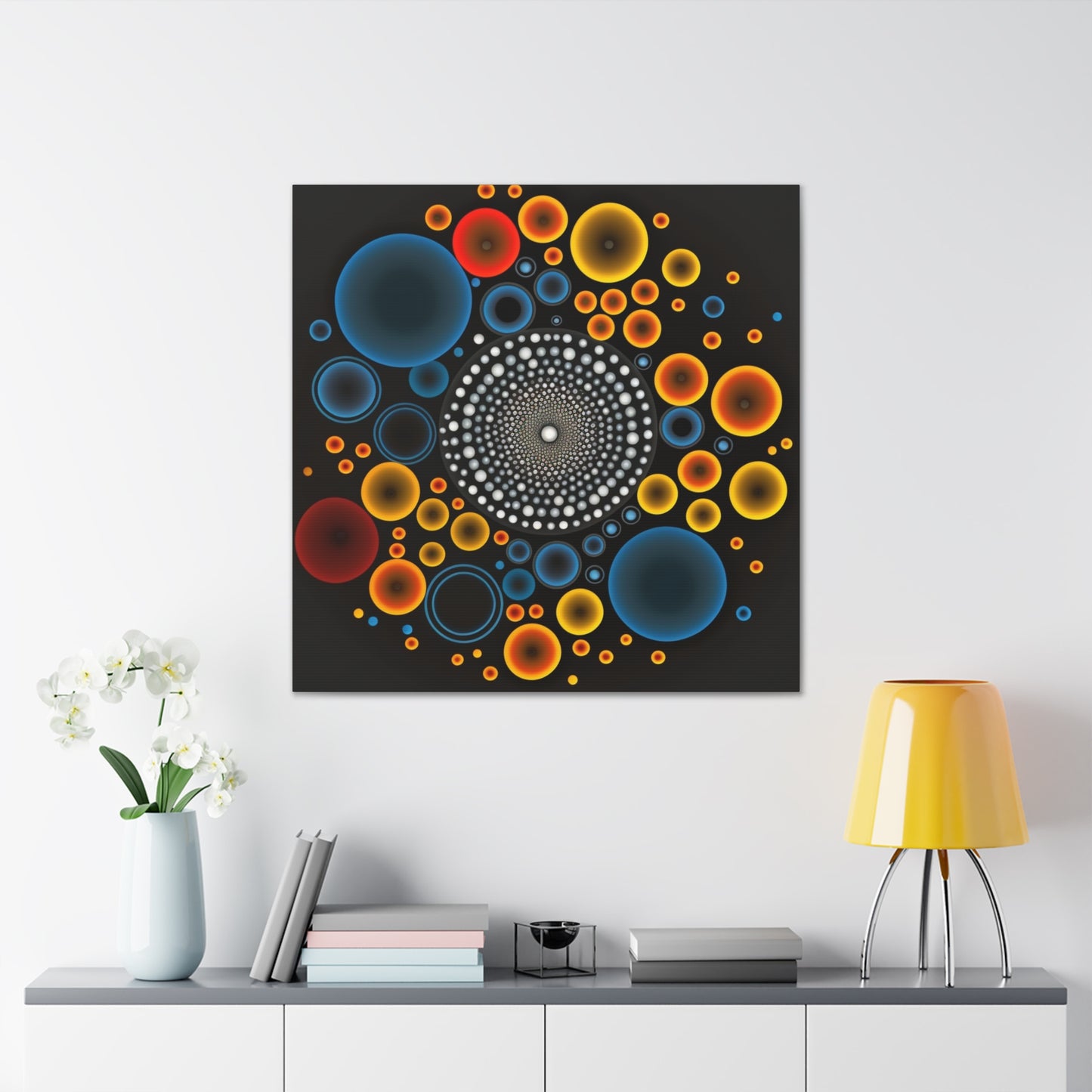 Colorful Dots And Circles Black Background Canvas Gallery Wraps