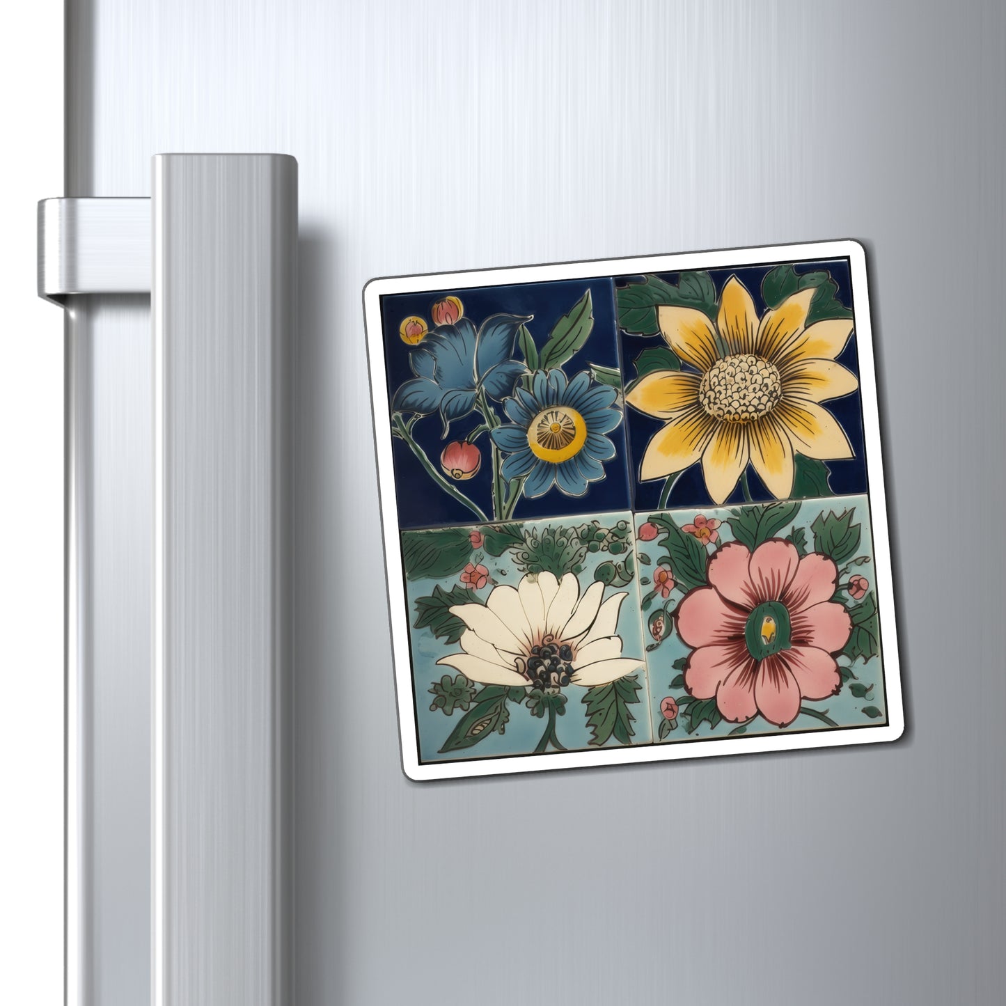 Antique Floral Multi Color Flowers Classic Designed Four-square Style Two Magnets