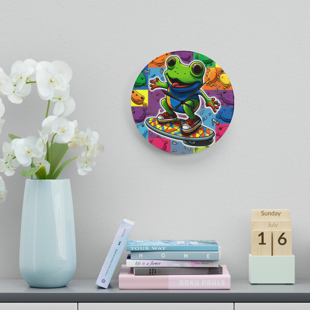 Hip Hip Hop Skating Boarding Cool Frog With Back Ground Frog Collage Wall Clock