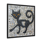 "Curious Black Cat Mosaic", Framed Mosaic Cat Art Print — Colorful Modern Wall Canvas