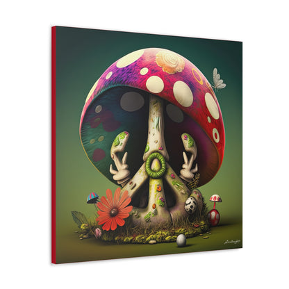 Beautiful Forest Half Peace Sign , Red And White Polka dot Mushrooms Red Flower Canvas Gallery Wraps