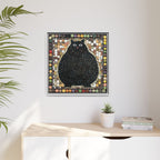 "Playful Black Cat Mosaic", Framed Mosaic Cat Art Print — Colorful Modern Wall Canvas