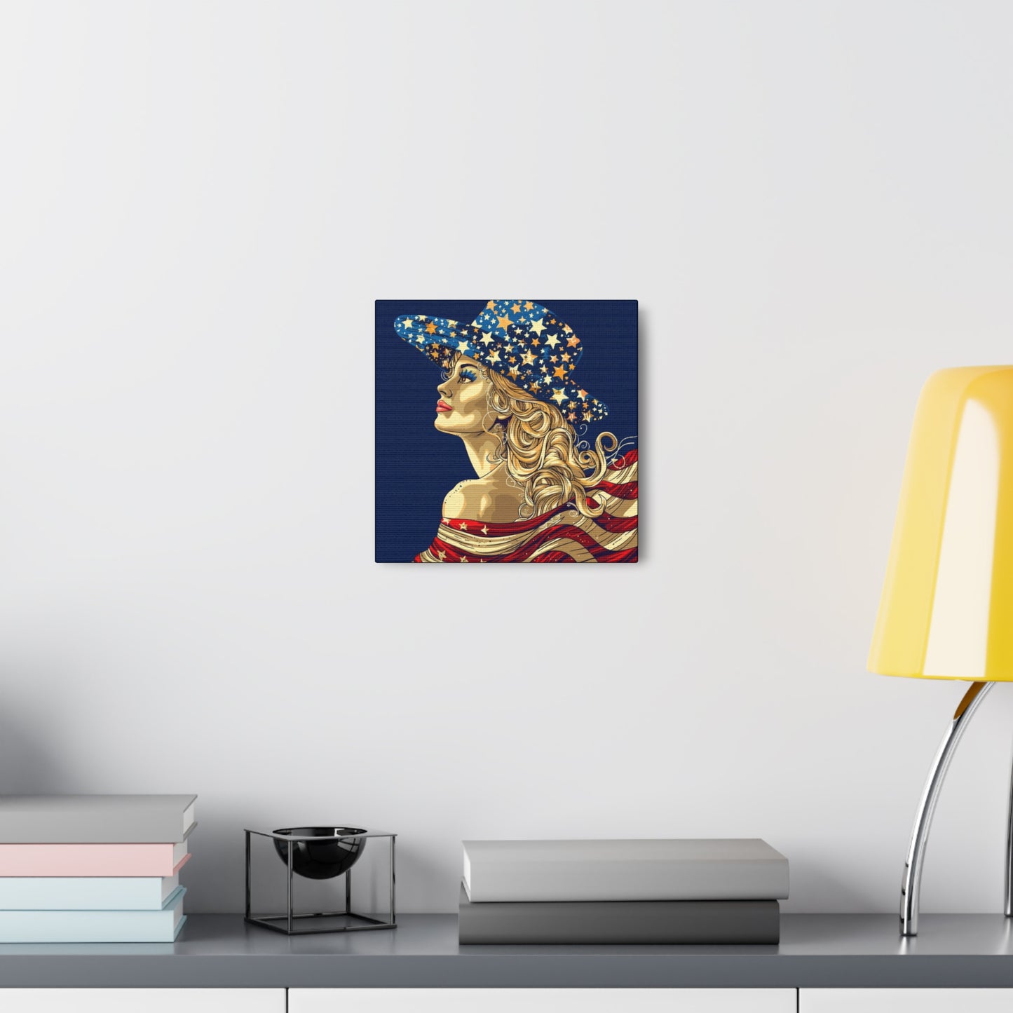 4th July Spirit, Star Blue White Hat, Red and White Them Canvas Gallery Wraps