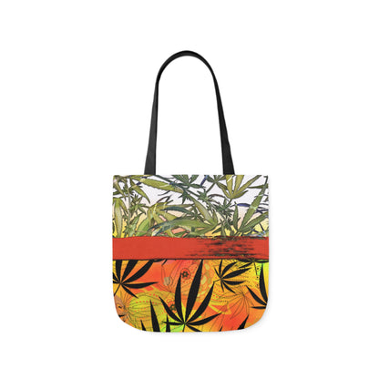 Beautiful Redish Orange Banded Marijuana 420 Pot Weed Leaf Polyester Canvas Tote Bag (AOP)