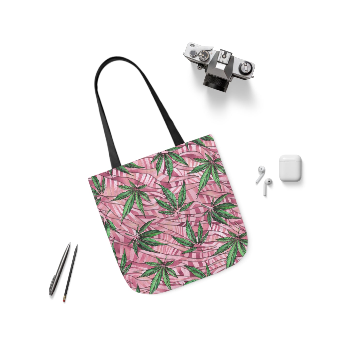 Beautifully Pink And Green Gorgeous Designed Marijuana 420 Weed Leaf Polyester Canvas Tote Bag (AOP)