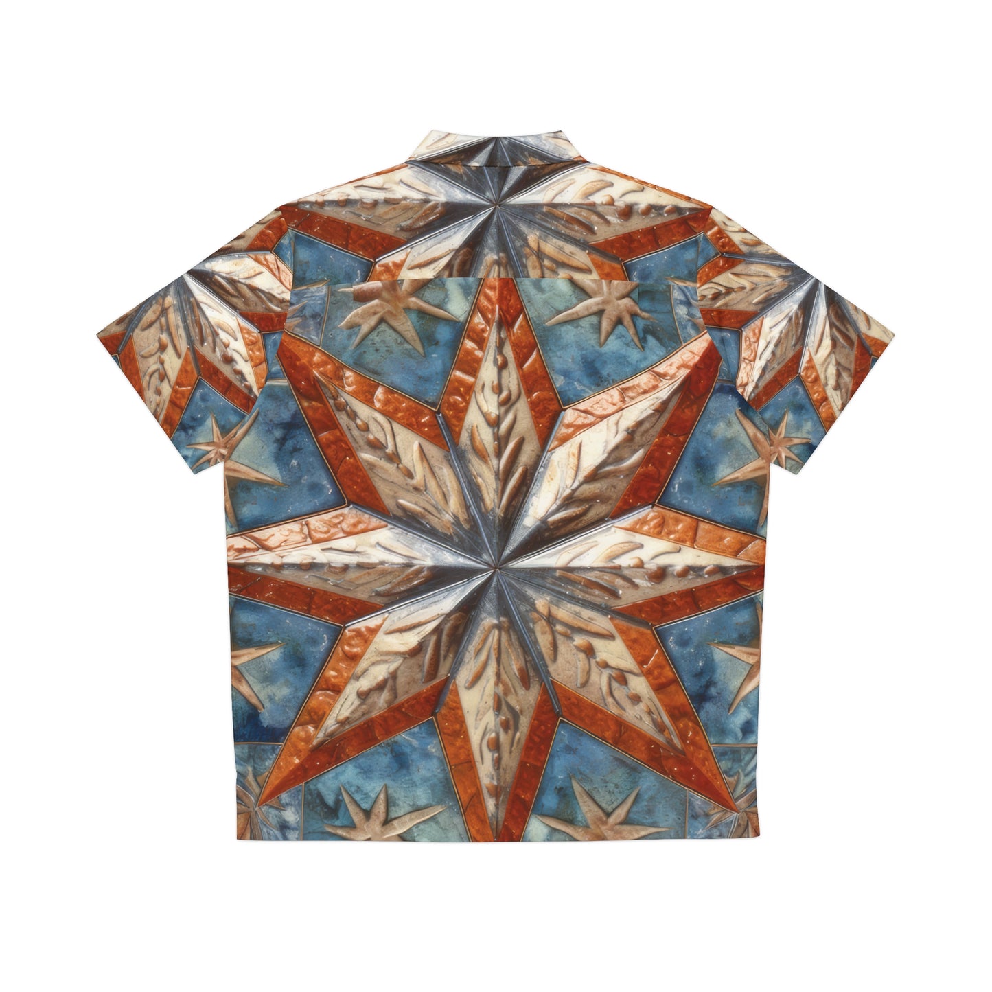 Beautiful Stars Abstract Star Style Orange, White And Blue Men's Hawaiian Shirt (AOP)