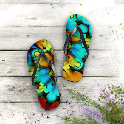 Bold And Beautiful Tie Dye B 3 Blue Yellow Flip Flops