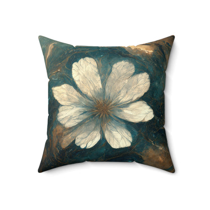 Bold And Beautiful White, Grey And Blue Floral Style 1 Spun Polyester Square Pillow