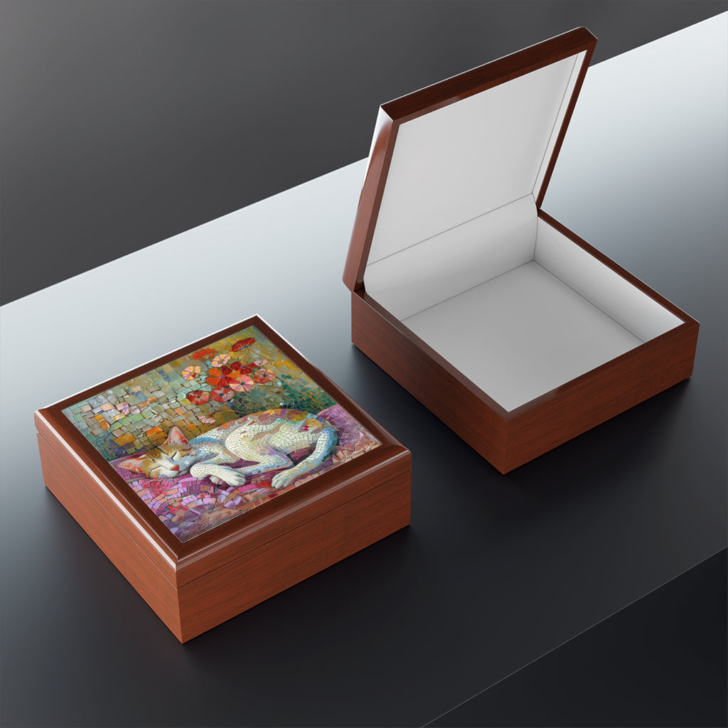 Mosaic Dreams: A Cat’s Serenity, Jewelry- Stash- Collection Box