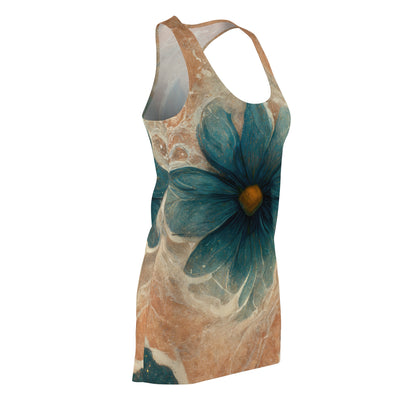 Bold And Beautiful White, Grey And Blue Floral Style 2 Women's Cut & Sew Racerback Dress (AOP)