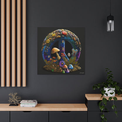 Beautiful Forest Round Peace Sign Mushrooms  Flowers And Butterfly 11 Canvas Gallery Wraps