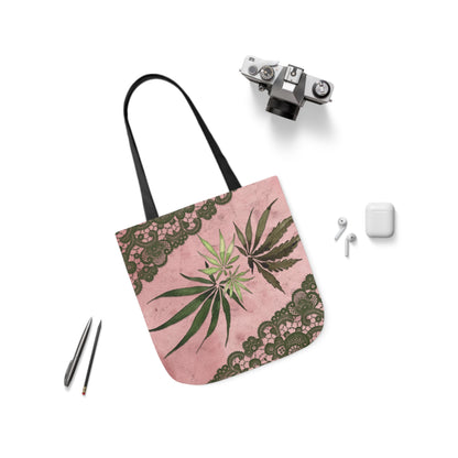 Grey Lace Gorgeous Pink Designed Marijuana 420 Weed Polyester Canvas Tote Bag (AOP)