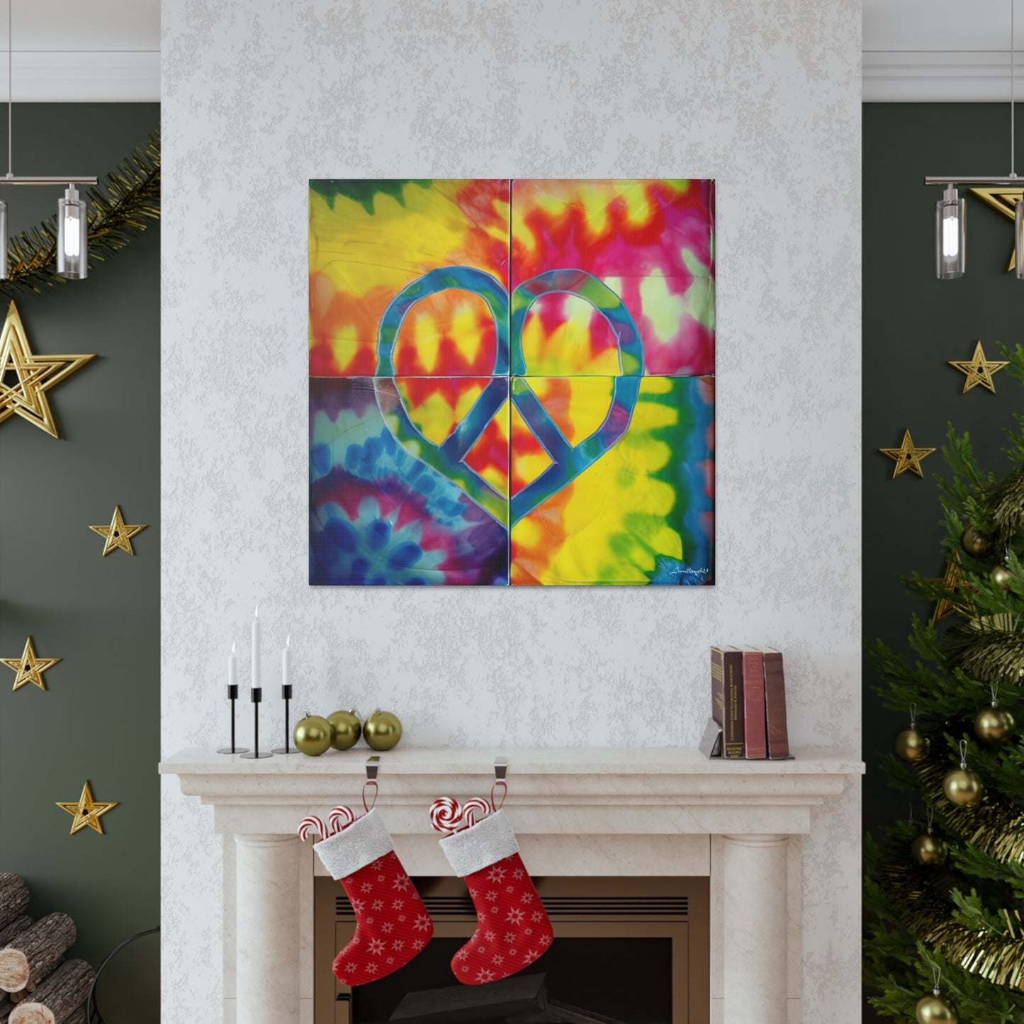 Coolio Tie Dye Hippie Heart Peace Sign Canvas Gallery Wraps