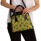 Gold And Green Marijuana Pot Weed Leaf With Gold Background 420 Shoulder Handbag